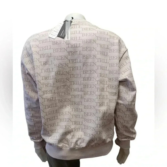 BEEN TRILL NWT Long  Sleeve Monogram Beige Off White Sweater Size Medium - Picture 4 of 10